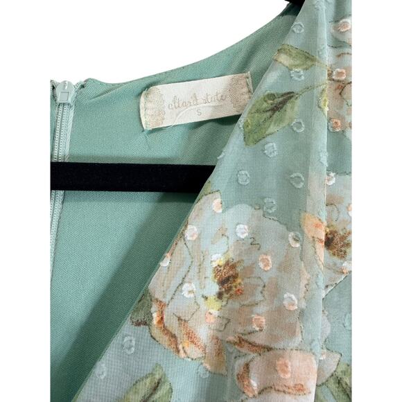 Altar’d State Green Floral Midi Dress Ruffle Sleeve V Neck No Belt - Picture 5 of 10